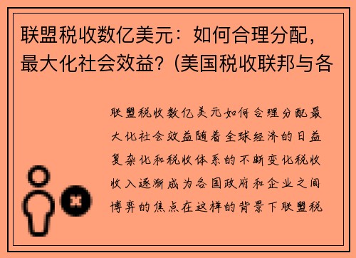 联盟税收数亿美元：如何合理分配，最大化社会效益？(美国税收联邦与各州)