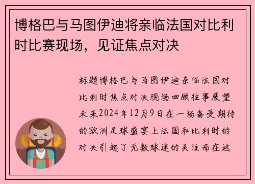 博格巴与马图伊迪将亲临法国对比利时比赛现场，见证焦点对决